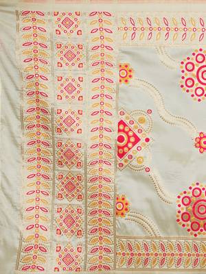 Cream woven Banarasi Silk Dupatta for Women 5