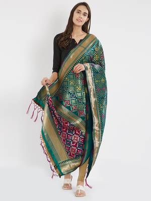 Green woven Banarasi Silk Dupatta for Women 1