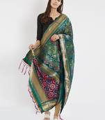 Green woven Banarasi Silk Dupatta for Women