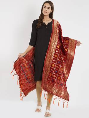 Red woven Banarasi Silk Dupatta for Women 1