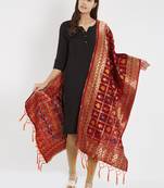 Red woven Banarasi Silk Dupatta for Women