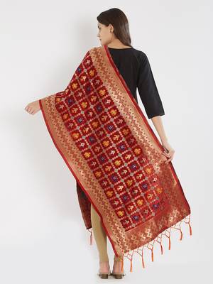 Red woven Banarasi Silk Dupatta for Women 4