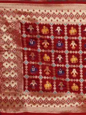 Red woven Banarasi Silk Dupatta for Women 5