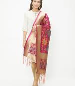 Pink woven Banarasi Silk Dupatta for Women