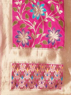 Pink woven Banarasi Silk Dupatta for Women 5