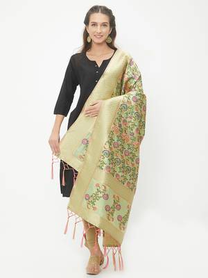 Light Green woven Banarasi Silk Dupatta for Women 1