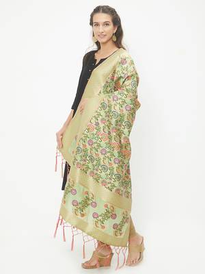 Light Green woven Banarasi Silk Dupatta for Women 2