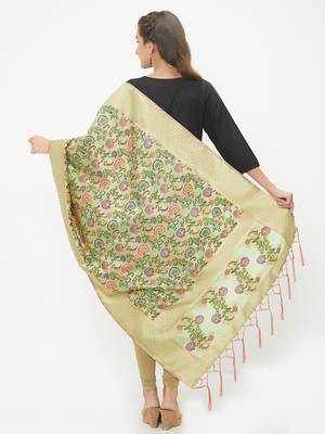 Light Green woven Banarasi Silk Dupatta for Women 4