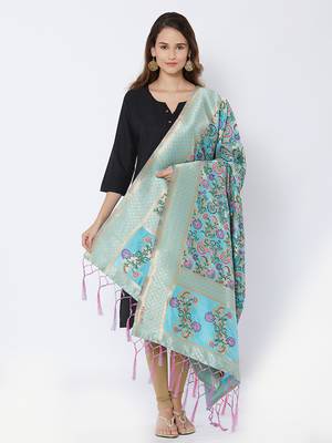 Blue woven Banarasi Silk Dupatta for Women 1