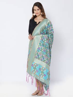 Blue woven Banarasi Silk Dupatta for Women 2