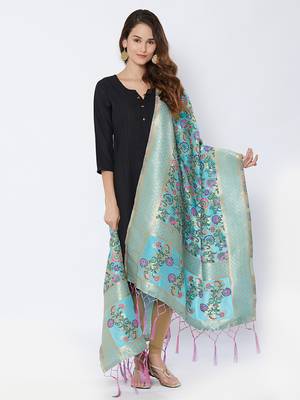 Blue woven Banarasi Silk Dupatta for Women 3