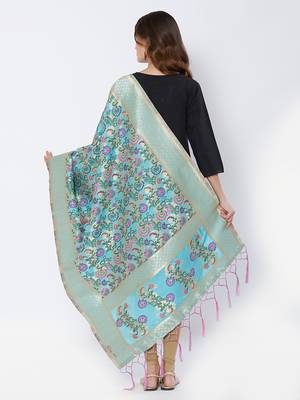 Blue woven Banarasi Silk Dupatta for Women 4
