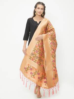 Orange woven Banarasi Silk Dupatta for Women 1