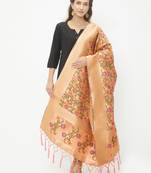Orange woven Banarasi Silk Dupatta for Women