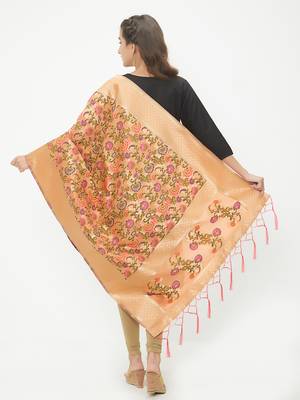 Orange woven Banarasi Silk Dupatta for Women 4