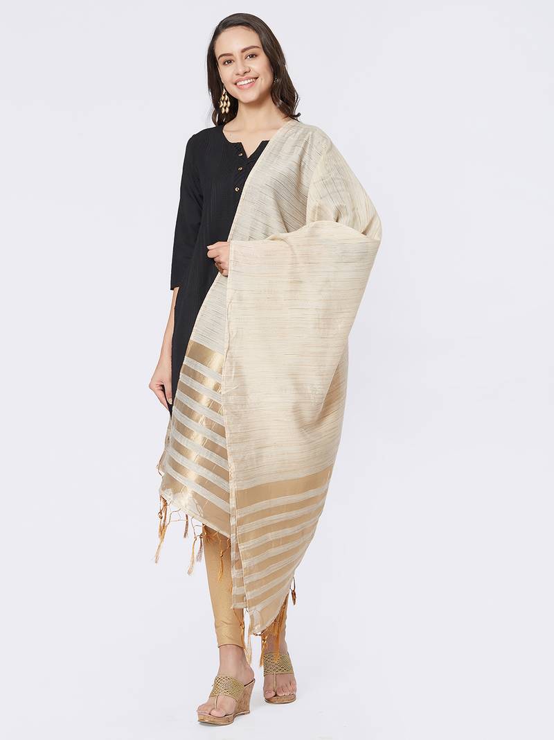 Beige Cotton Woven Dupatta for women