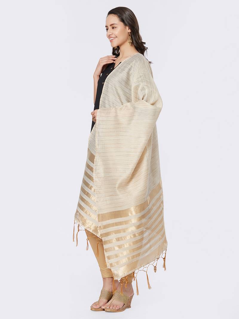 Beige Cotton Woven Dupatta for women