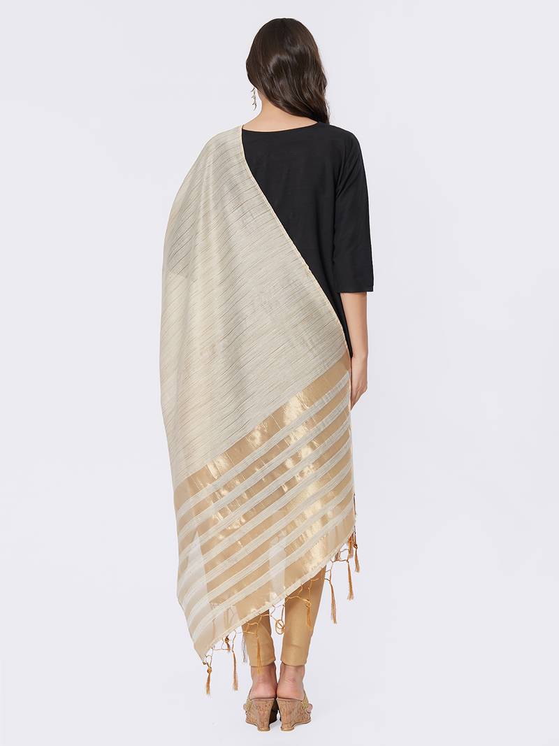Beige Cotton Woven Dupatta for women