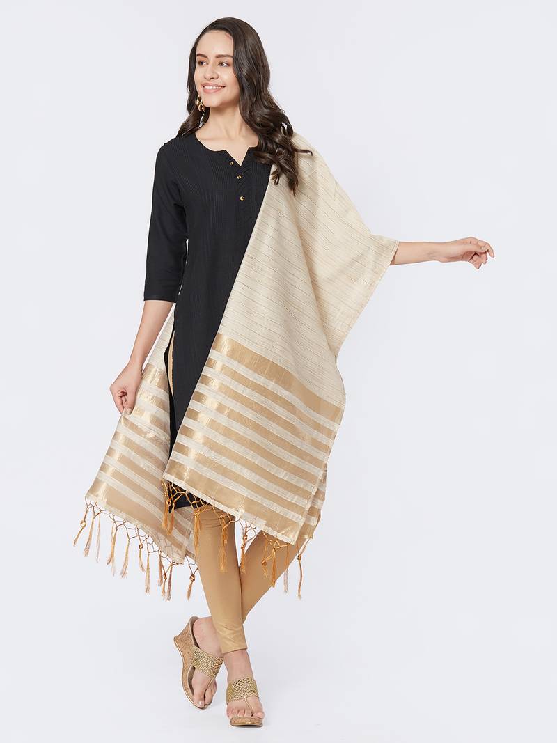 Beige Cotton Woven Dupatta for women