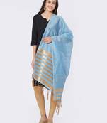 Blue Cotton Woven Dupatta for women