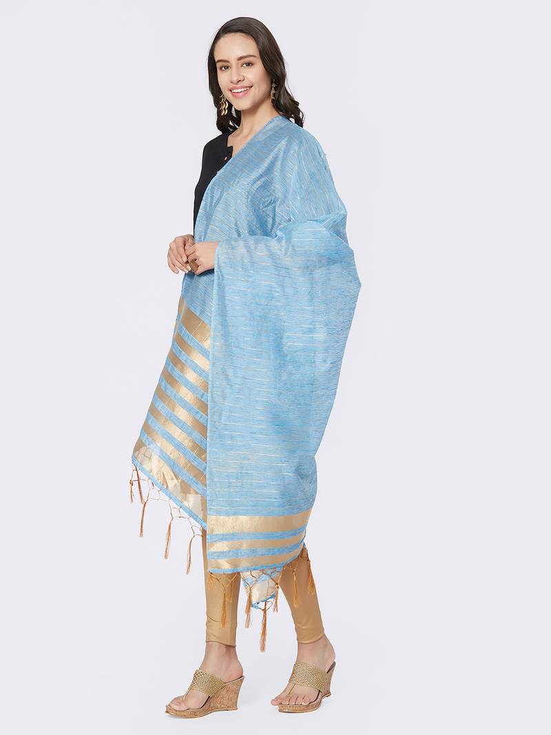 Blue Cotton Woven Dupatta for women