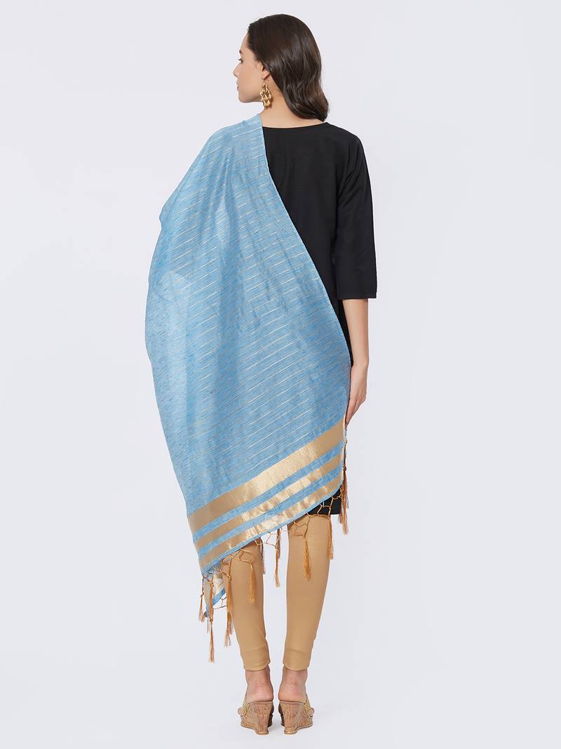 Blue Cotton Woven Dupatta for women