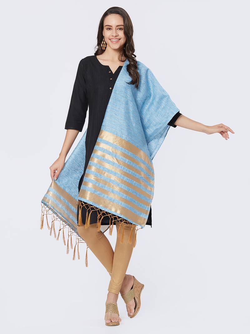 Blue Cotton Woven Dupatta for women