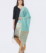 Green Cotton Woven Dupatta for women