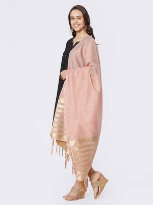Peach Cotton Woven Dupatta for women 2