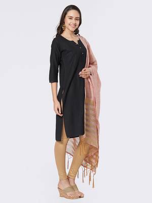 Peach Cotton Woven Dupatta for women 3