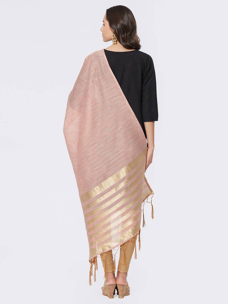 Peach Cotton Woven Dupatta for women