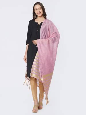 Pink Cotton Woven Dupatta for women 1