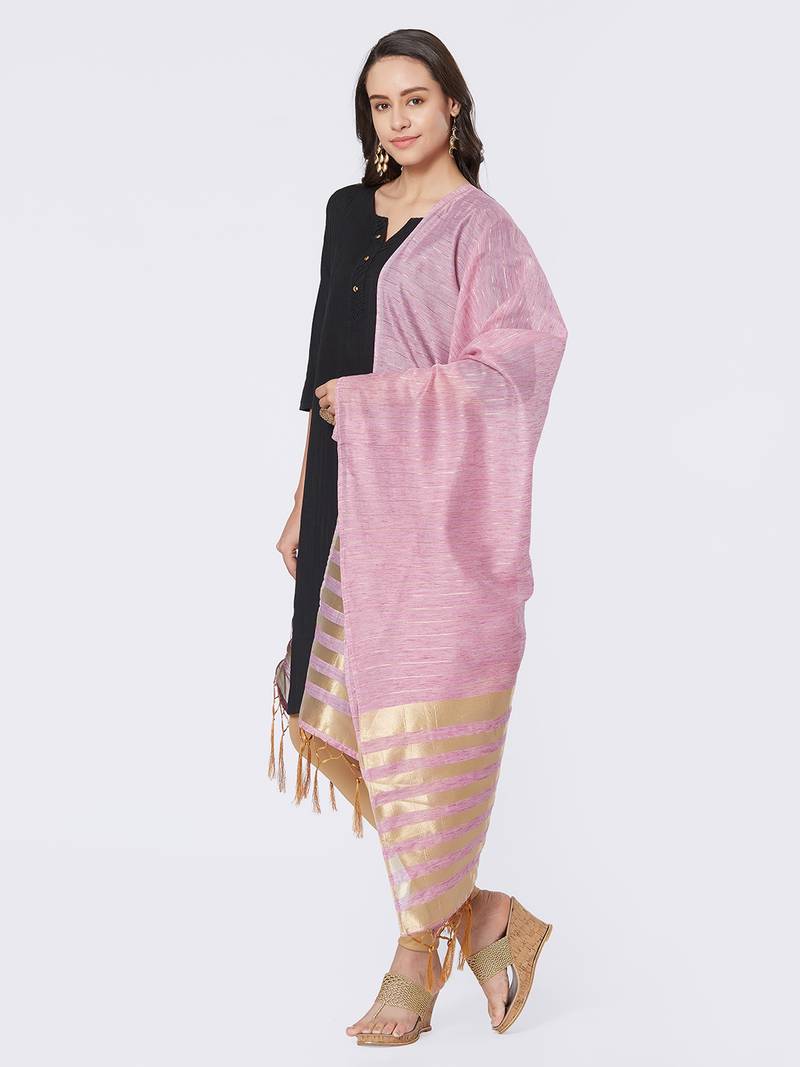 Pink Cotton Woven Dupatta for women