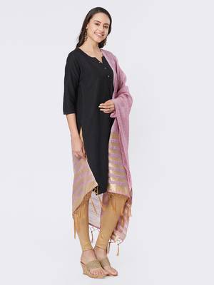 Pink Cotton Woven Dupatta for women 3
