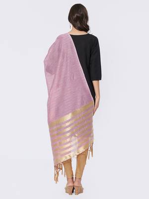 Pink Cotton Woven Dupatta for women 4