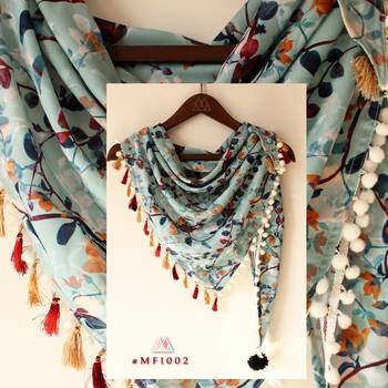 Sky Blue Natural Print Triangle Scarf 1
