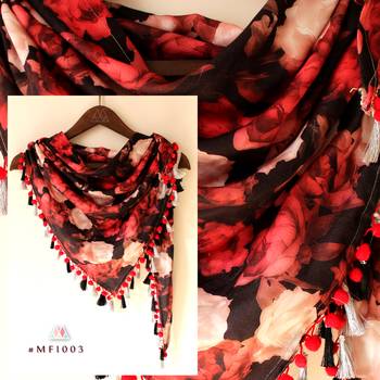 Sexy Red Floral Printed Triangle Scarf 1