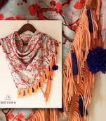 Dusty Blue Base With Peach Floral Digital Print Triangle Scarf