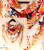 Fresh Sky Blue With Lifted Floral Printed Triangle Scarf