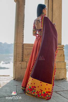 Mustard Floral Panel Linen Festive Dupatta 1
