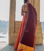 Mustard Floral Panel Linen Festive Dupatta