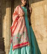 Peach Floral Embroidered Linen Festive Dupatta