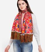 Red Woollen Heavily Embroidered Khadi Muffler