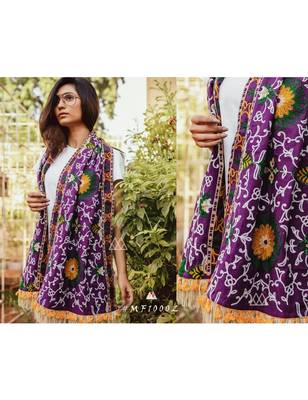 Heavily Woollen Embroidered Purple Khadi Muffler 2