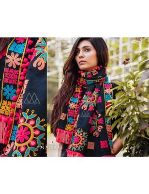 Black Beauty Woollen Snow Flake Embroidered Muffler 2