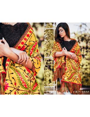 Turmeric Woollen Embroidered Muffler 2