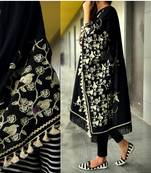 Pure Khadi Black Color Floral Embroidered Dupatta