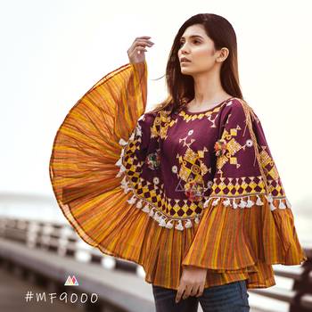 Deep Wine Mustard Frill Circular Poncho With 3D Ponchos 1