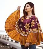Deep Wine Mustard Frill Circular Poncho With 3D Ponchos