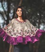 Purple Frill Slub Khadi Poncho